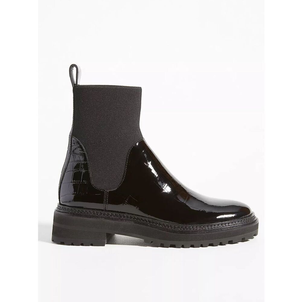 Loeffler Randall Bridget Chelsea Boots Patent Black with Lug Sole size 10